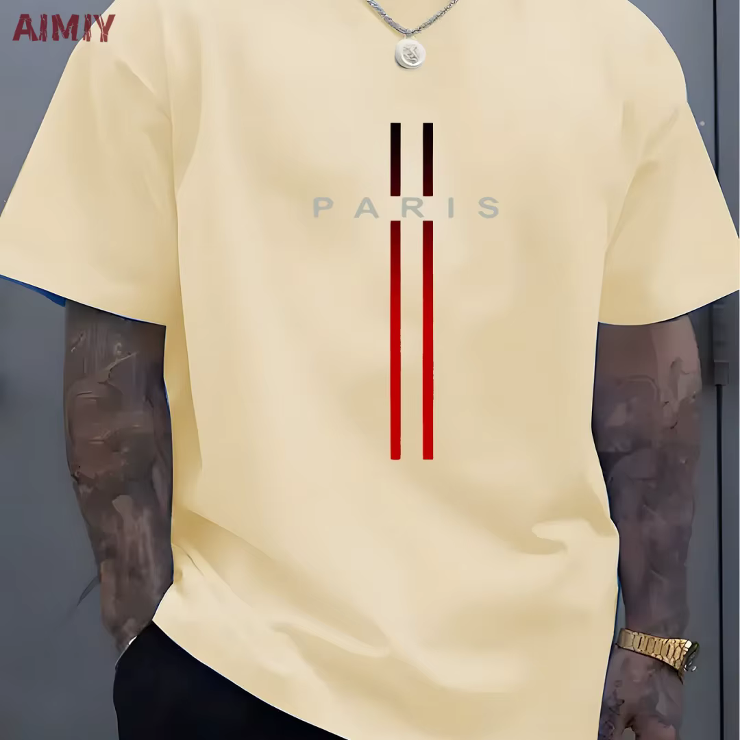 T-shirt à Manches Courtes et Col Rond pour Homme, Haut Décontracté, Imprimé de Lettres PARI, Été