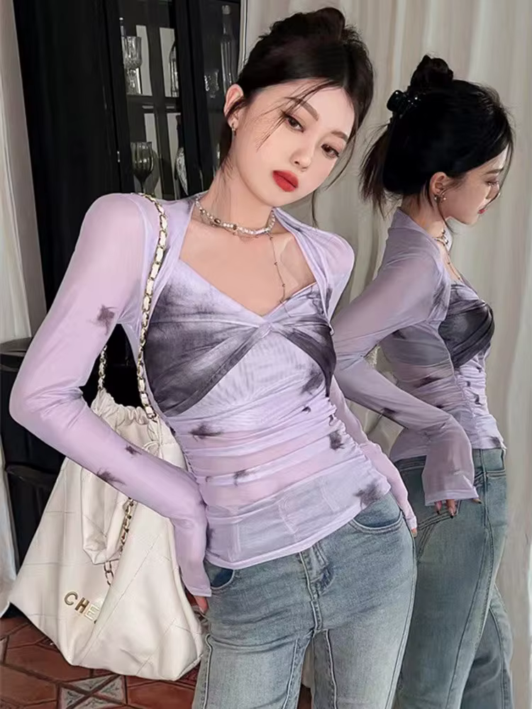 Tonngirl – t-shirt en maille pour femme, Streetwear de Style coréen, avec impression esthétique Grun