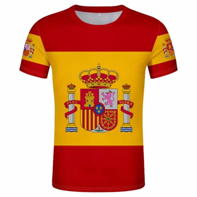 T-shirt rouge et jaune pour hommes, vêtements imprimés en 3D, motif emblème national espagnol, t-shi