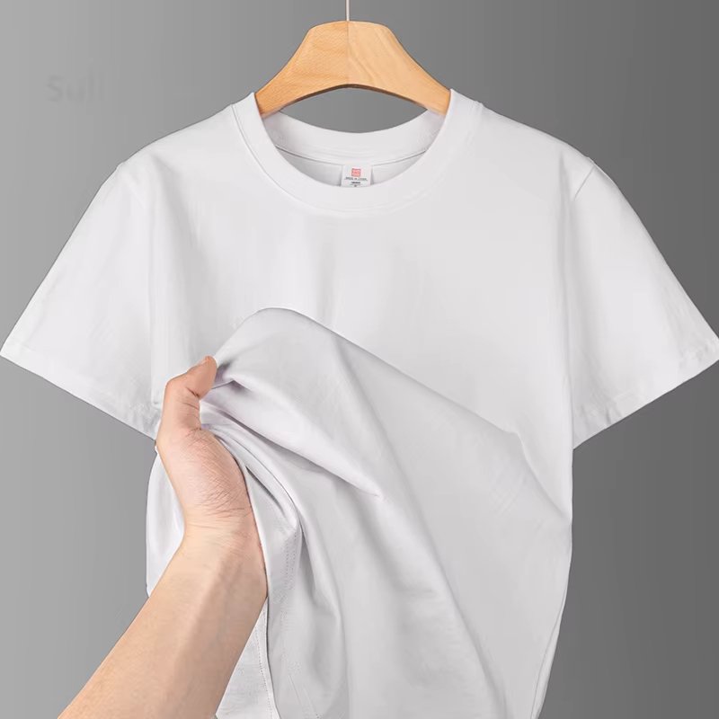 T-shirt à manches courtes en coton épais 600G pour hommes et femmes, avec le même col rond ample, ch