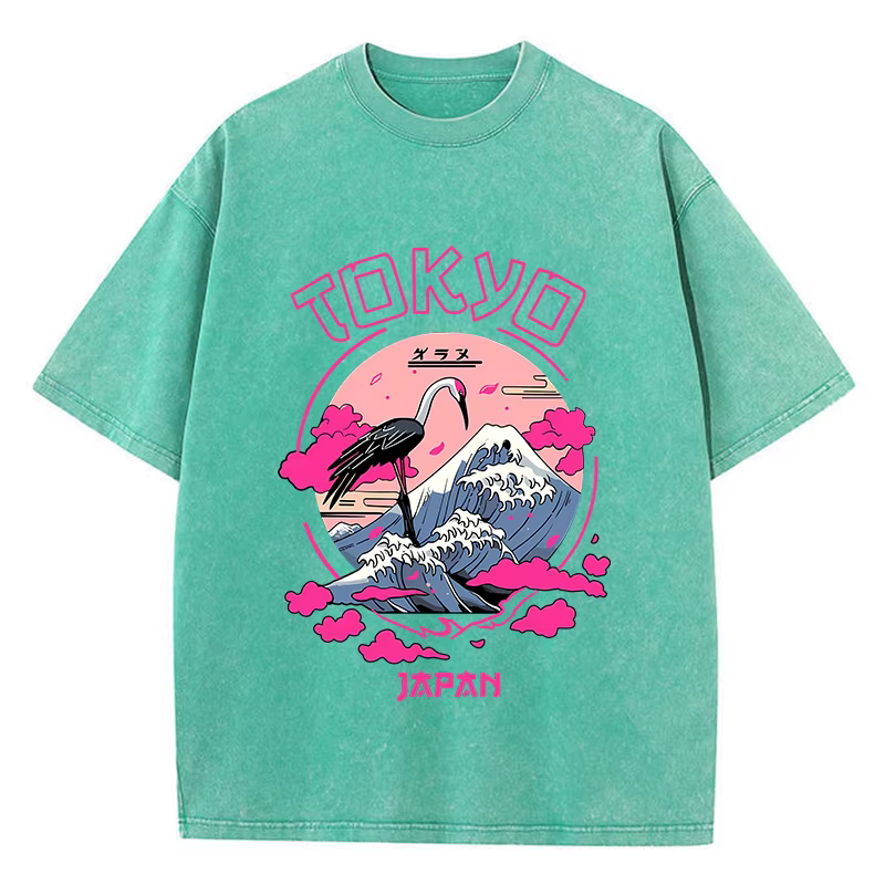 T-shirt manches courtes col rond femme, en coton, vintage, lavage à l'acide, imprimé TakHarajuku, à