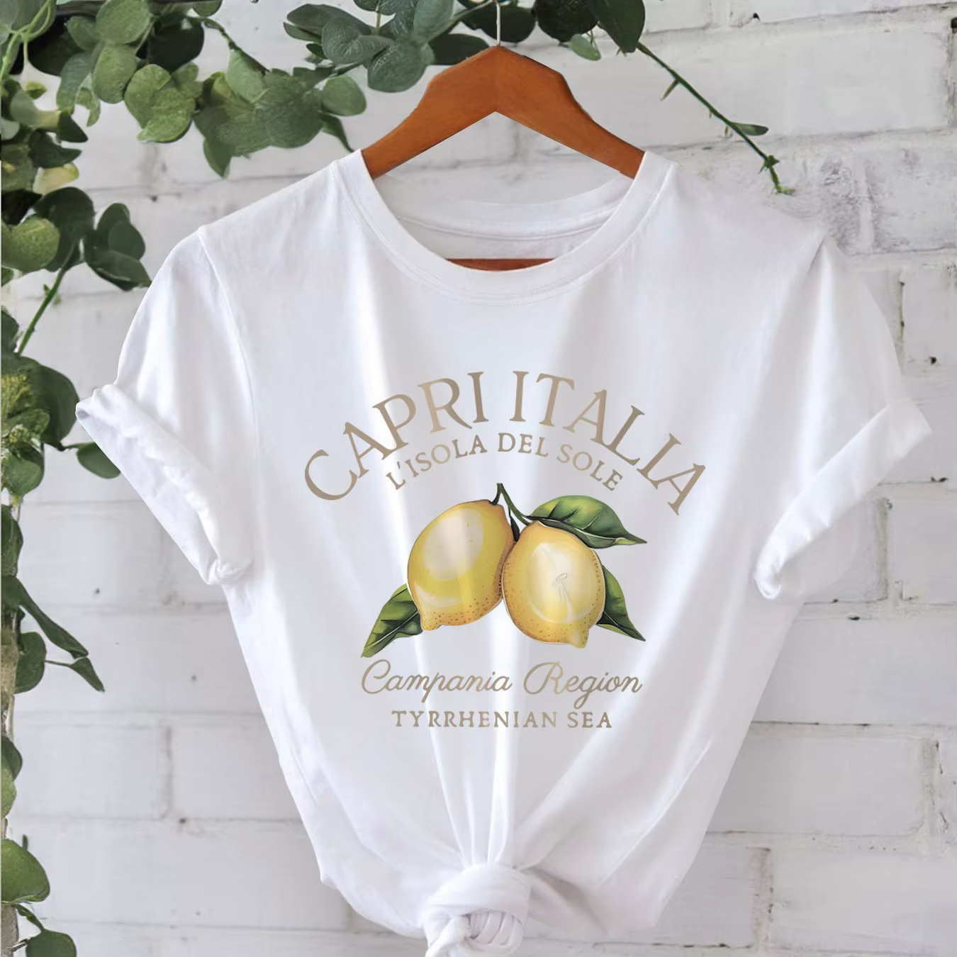 T-shirt imprimé citron, haut décontracté à manches courtes et col rond pour l'été et le printemps, v