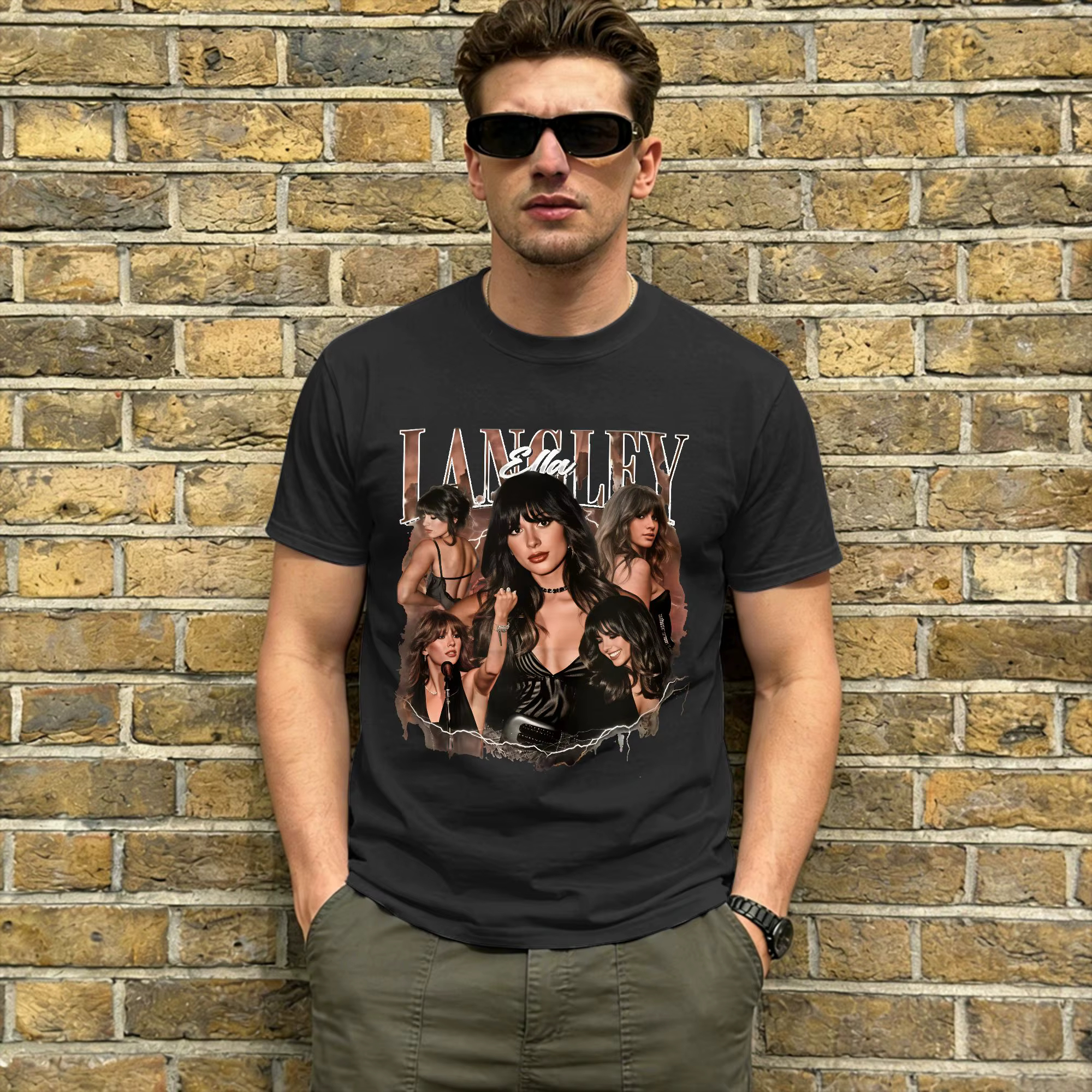 Ella Langley T-shirts pour hommes, t-shirt fantaisie à manches courtes, col rond, 100% coton, hauts 