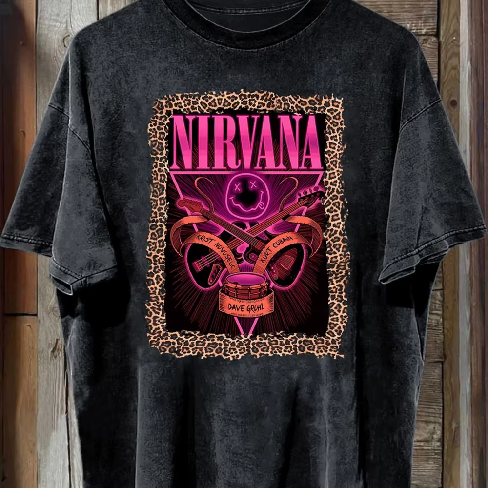 Femmes Vintage Nirvana imprimé haute rue métal motif lavé Y2k graphique t-shirts Streetwear esthétiq