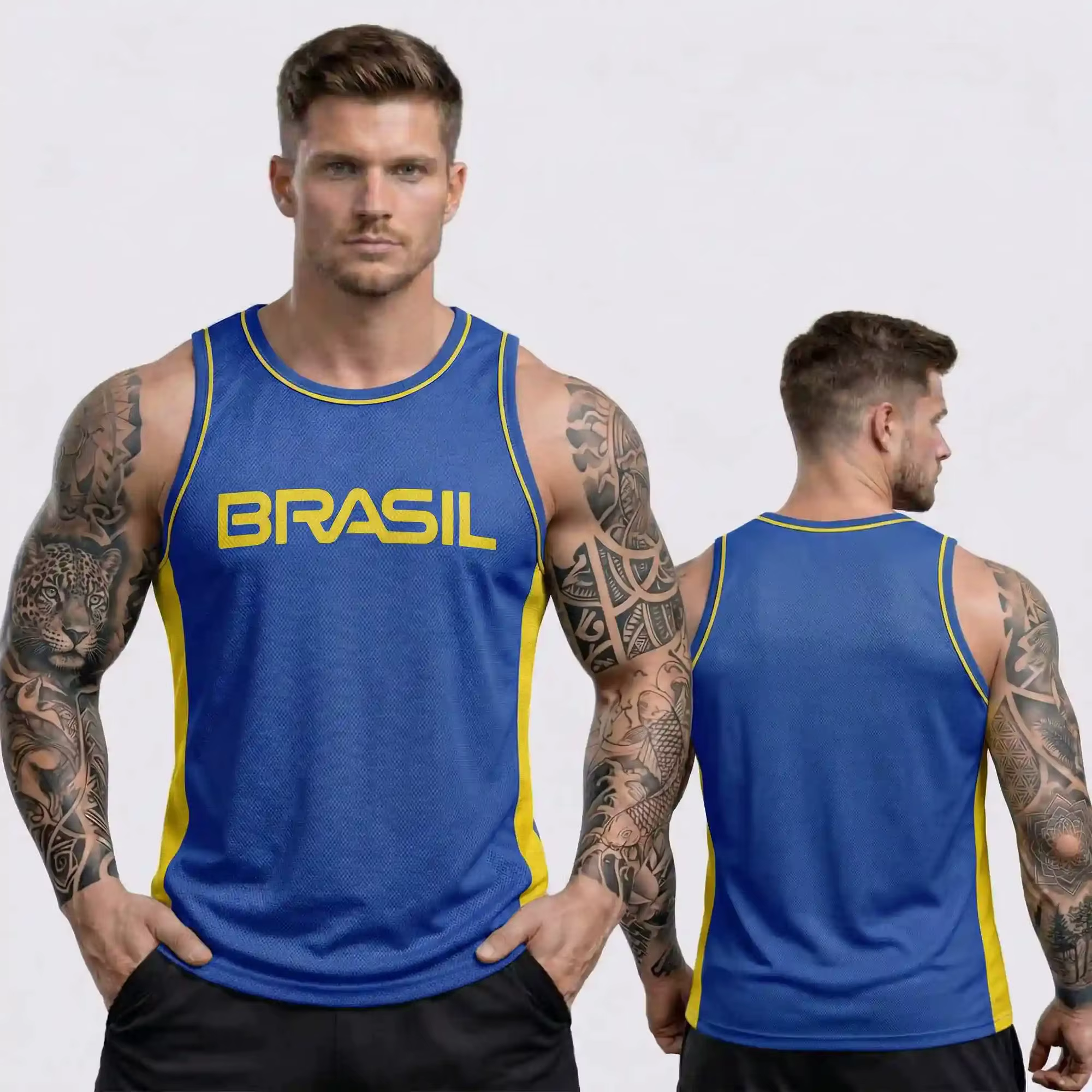 Débardeur de sport sans manches pour homme, thème Brésil, en maille respirante, idéal pour le fitnes
