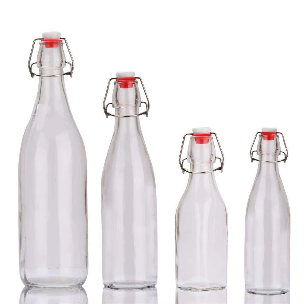 Bouteille en verre ronde à bouchon basculant pour huile de cuisson 60ml 100ml 250ml 500ml 750ml 1000