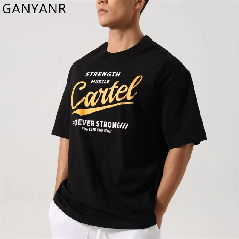 GANYANR T-shirt de course pour hommes vêtements de golf d'été Fitness actif à manches courtes muscul