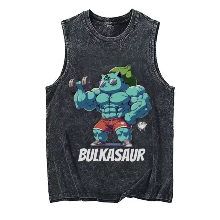 Nouveau Débardeur Homme Vintage Lavé 2026 Anime Pokémon – Maillot de Corps Sans Manches Y2K Oversize