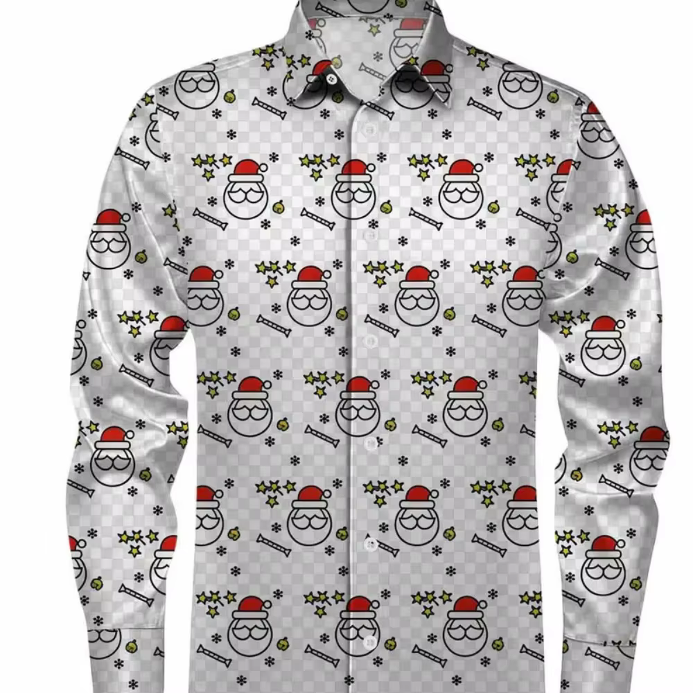 Nouveau 2025 hommes à manches longues chemise décontractée motif de noël imprimé Streetwear pour pri