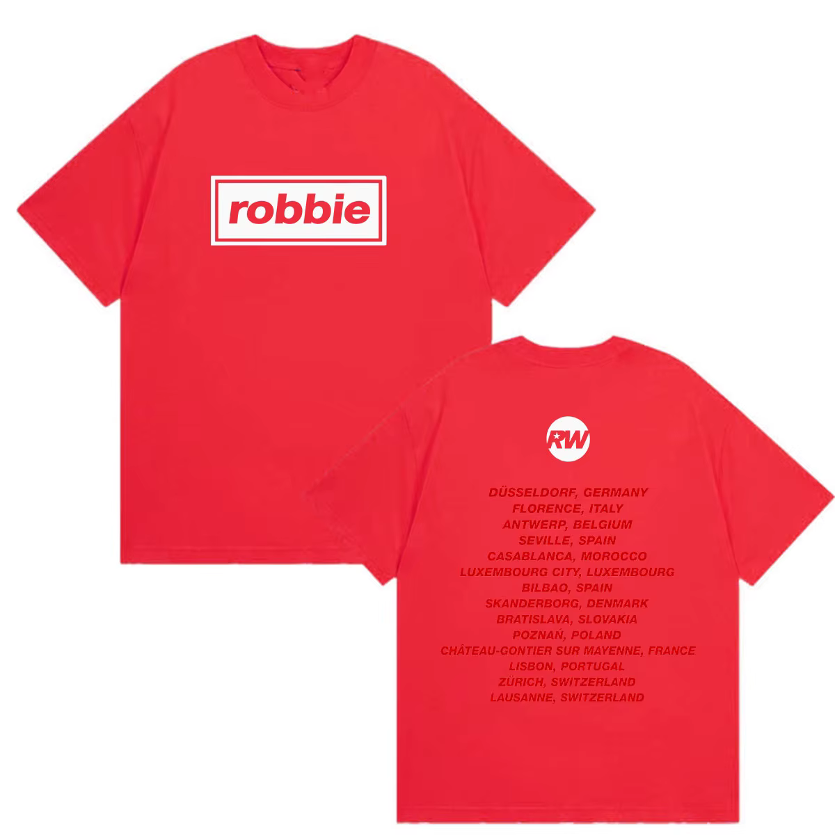 Robbie Williams Tour 2026 T-shirt imprimé pour hommes et femmes, vêtements à la mode, T-shirt à manc