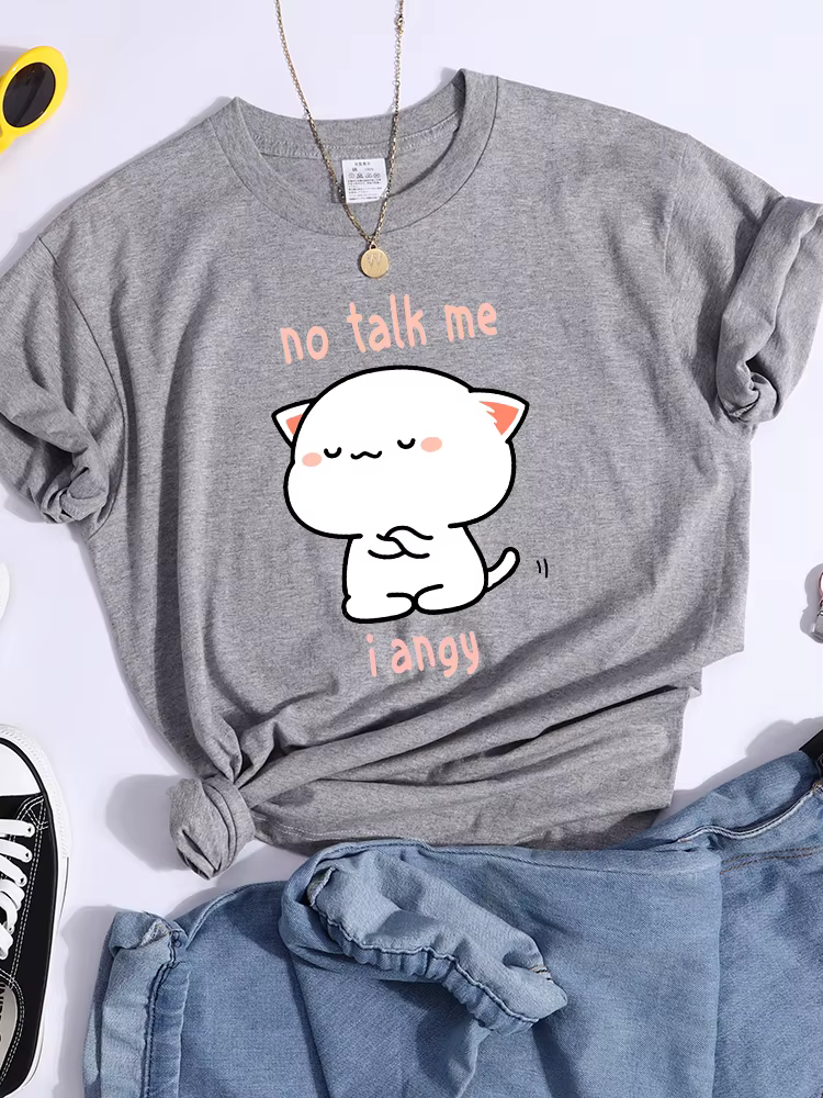 No Talk Me I Angy Arrogant Cat Kawaii T-Shirt femmes mode rue haut court Hip Hop Cool vêtements été 
