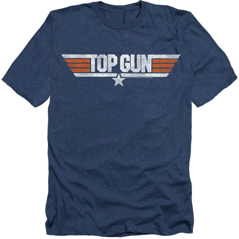 T-shirt Top Gun avec logo vieilli (Marron chiné) Nouvelle collection été 2026 pour femme, style vint