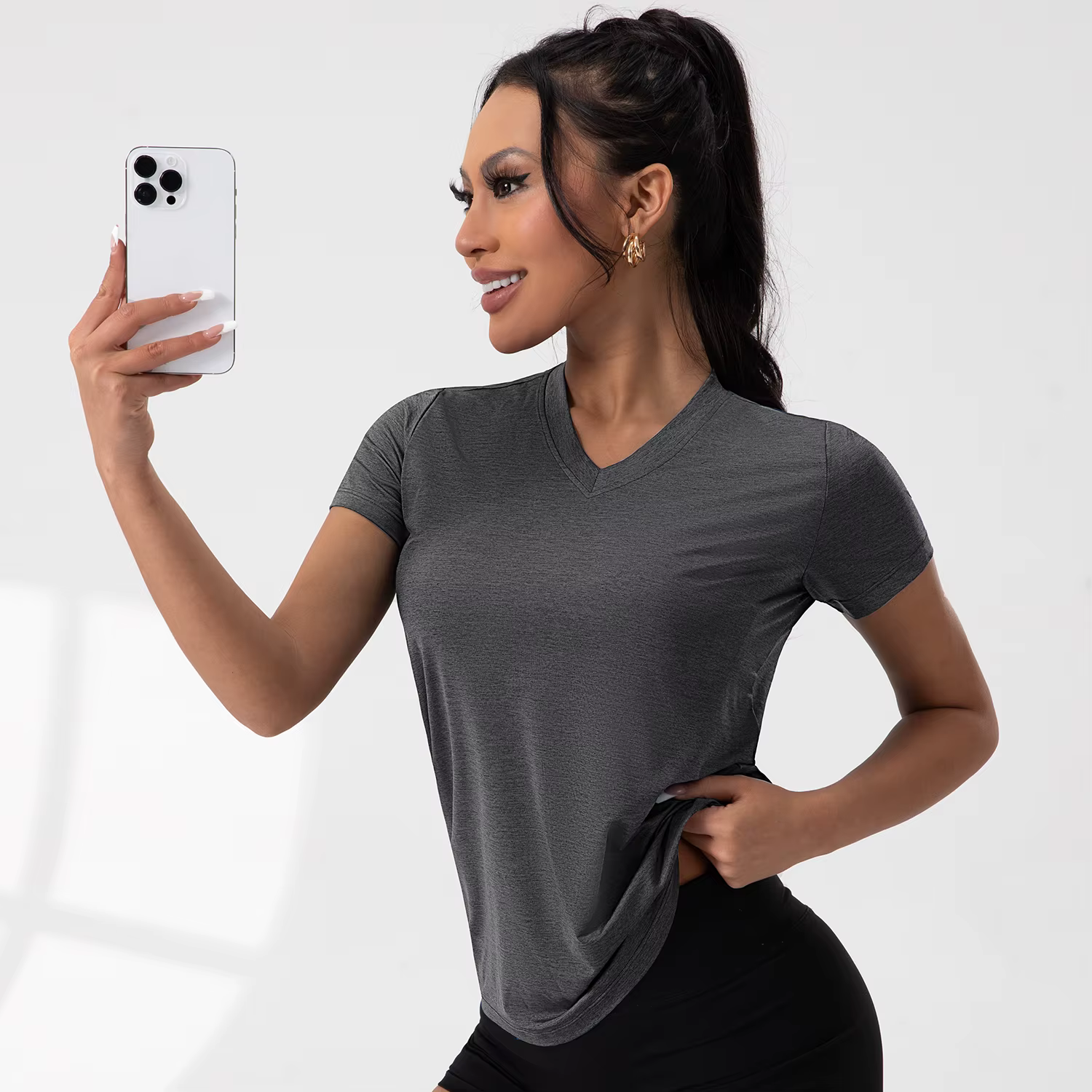 T-shirt de compression à manches courtes pour femme, idéal pour le yoga, la course à pied, l'entraîn