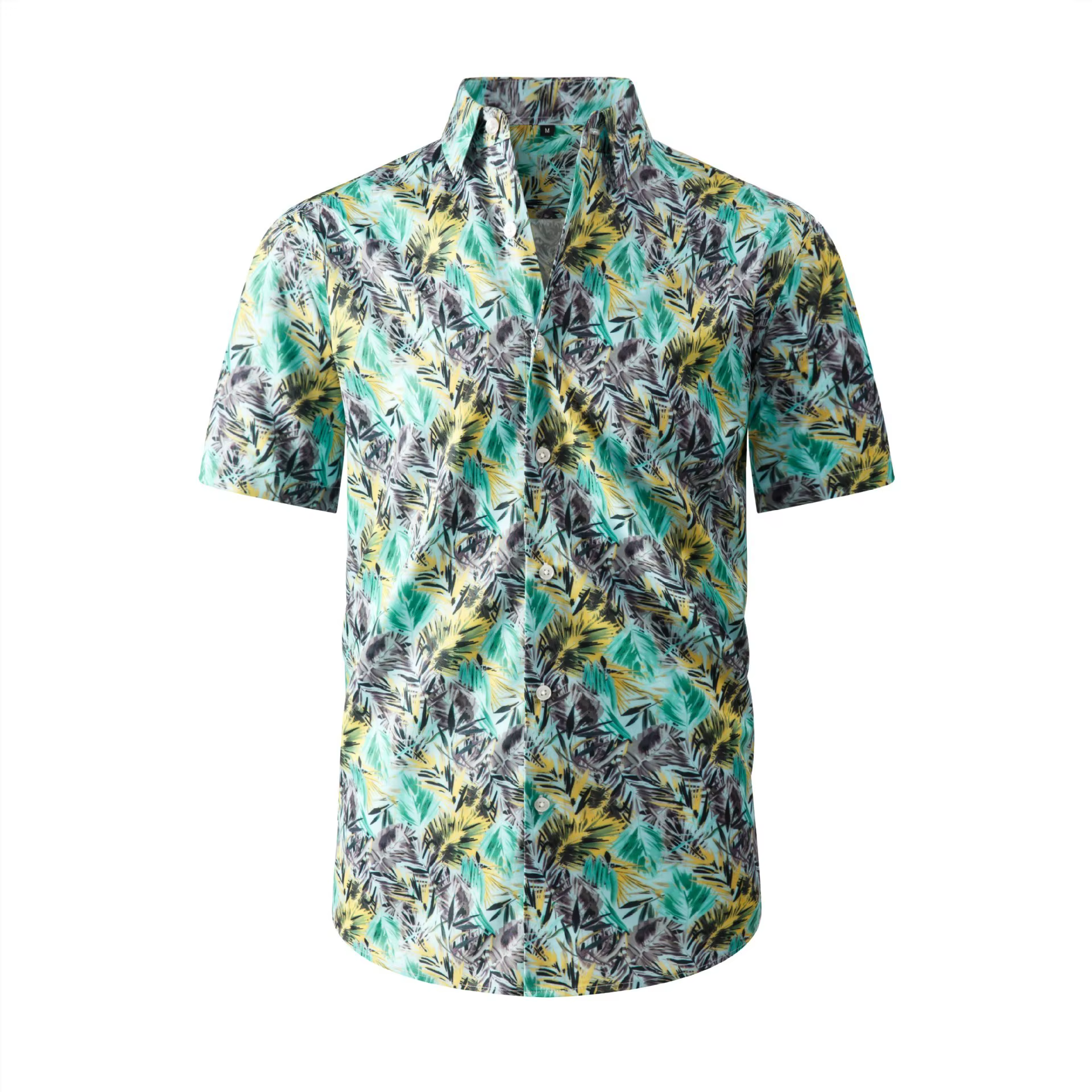Chemise de plage hawaïenne pour homme - Chemise décontractée extensible en soie glacée, à manches co