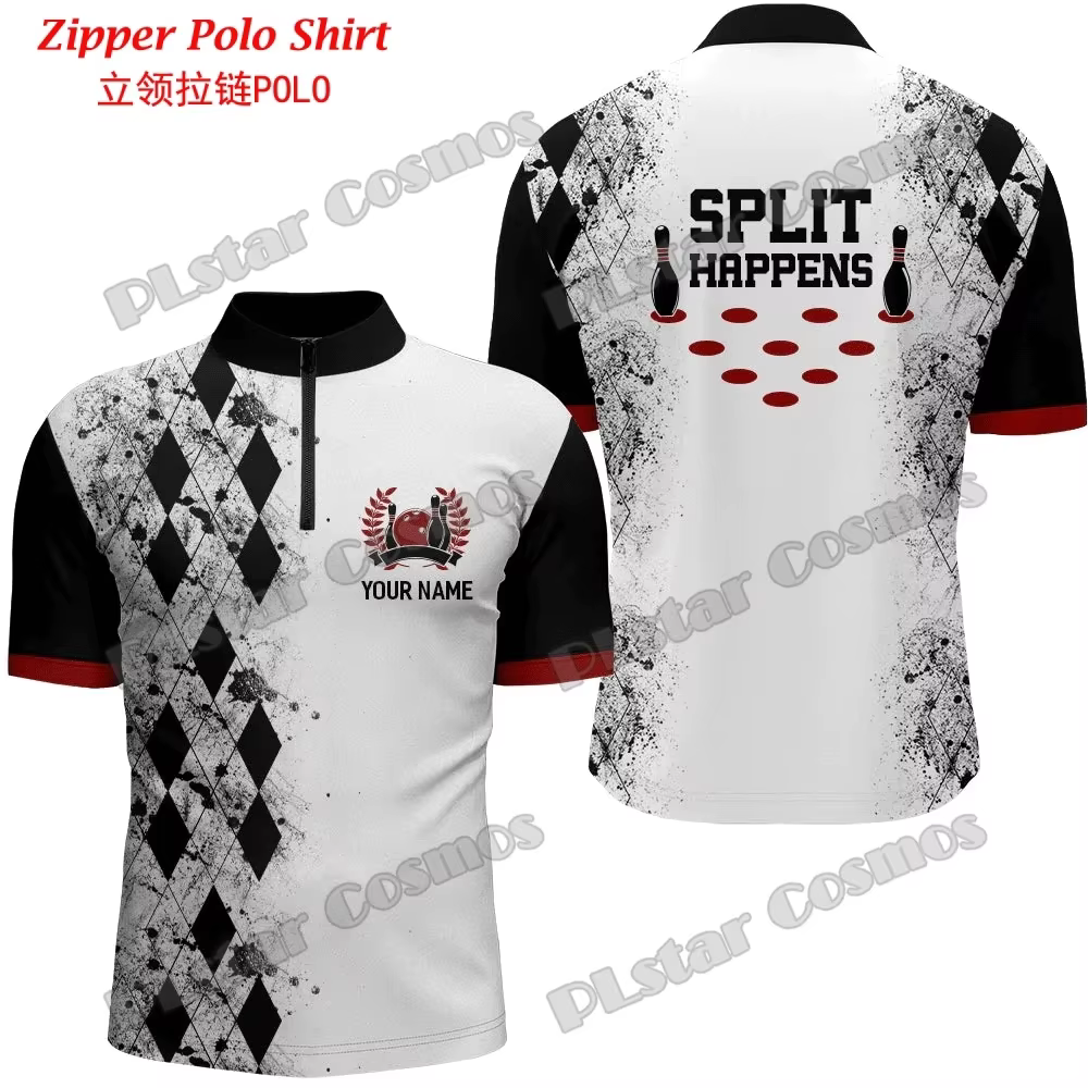 Nom personnalisé Bowling Team Jersey 3D imprimé mode hommes quart de fermeture éclair Polo été unise