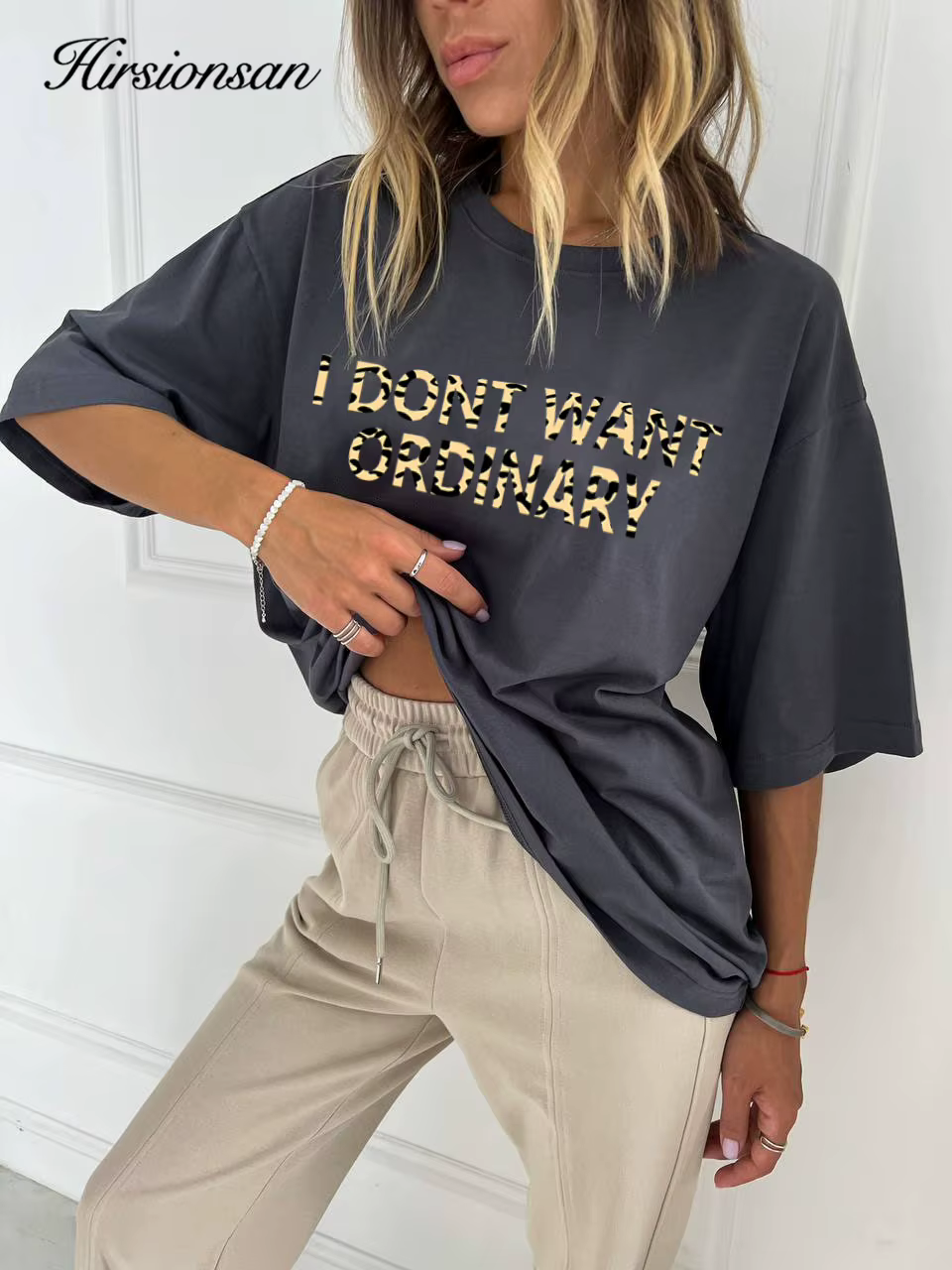 Hirsionsan-T-shirt imprimé lettre pour femme, t-shirts graphiques vintage, 100% coton, décontracté,
