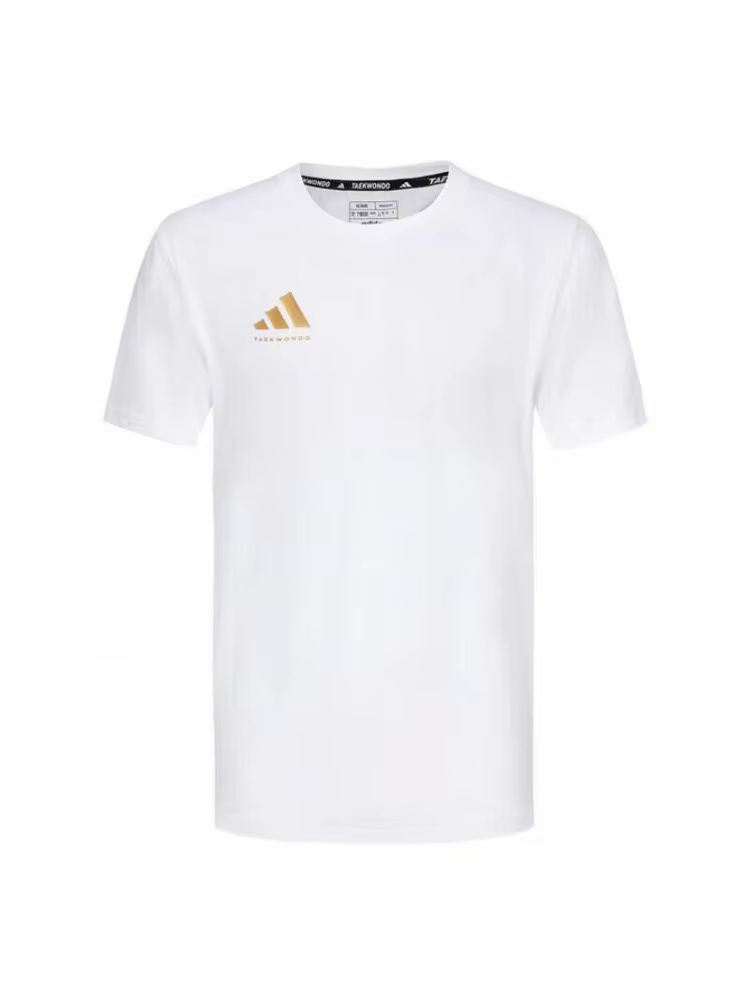 T-shirt unisexe adidas blanc à col rond, léger, respirant, séchage rapide, avec logo imprimé, manche