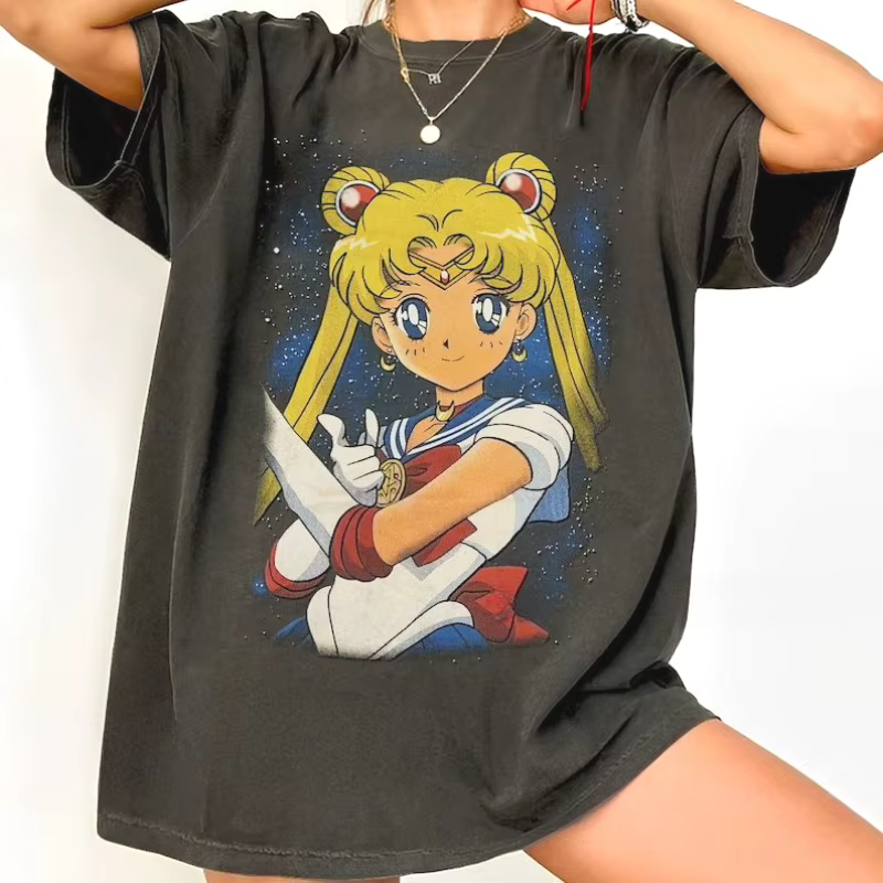 T-shirt graphique rétro Sailor Moon des années 90, t-shirt d'été unisexe en coton ample et respirant
