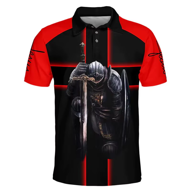 Polo Homme Imprimé 3D Fashion Jesus Motif Croix Coupe Oversize Manches Courtes Unisexe Décontracté C
