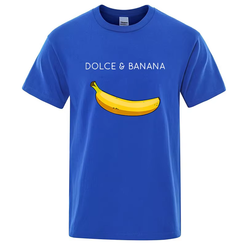T-shirt d'été à manches courtes et col rond pour homme, 100% coton, de haute qualité, imprimé banane