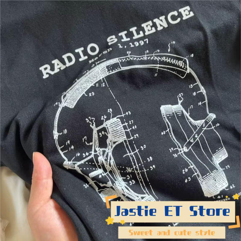 T-shirt à manches courtes et col rond pour femmes, noir, lettre imprimée, écouteur, Harajuku Streetw