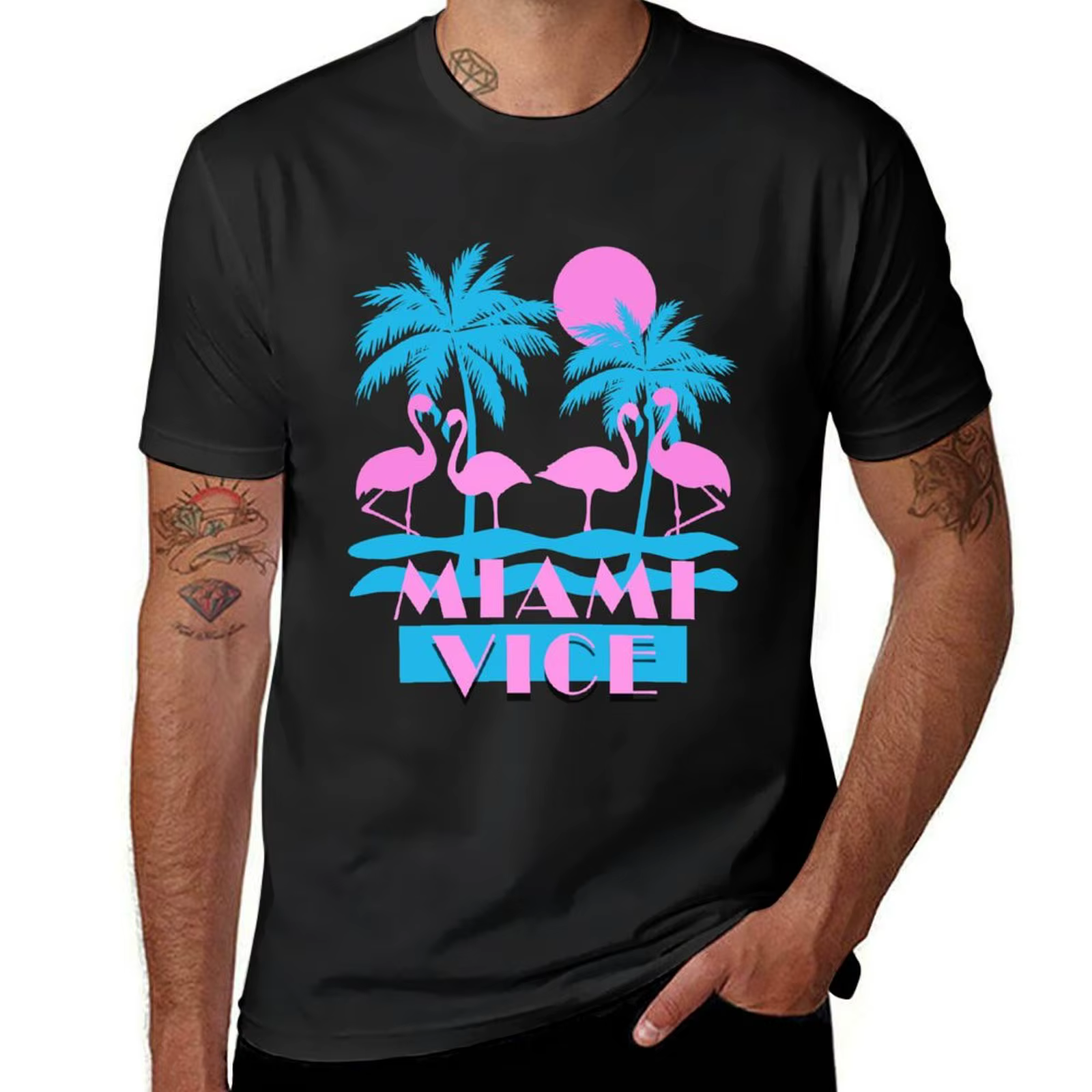 Miami Vice-Flamingo floride T-Shirt haut d'été vintage hommes t-shirts drôles