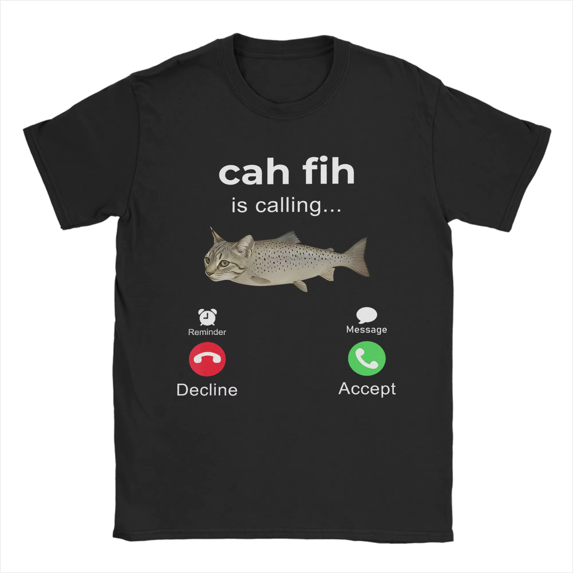T-shirts drôles pour hommes avec motif 'Cah Fih Fish Is Calling', 'Decline Accept Phone Call', en co