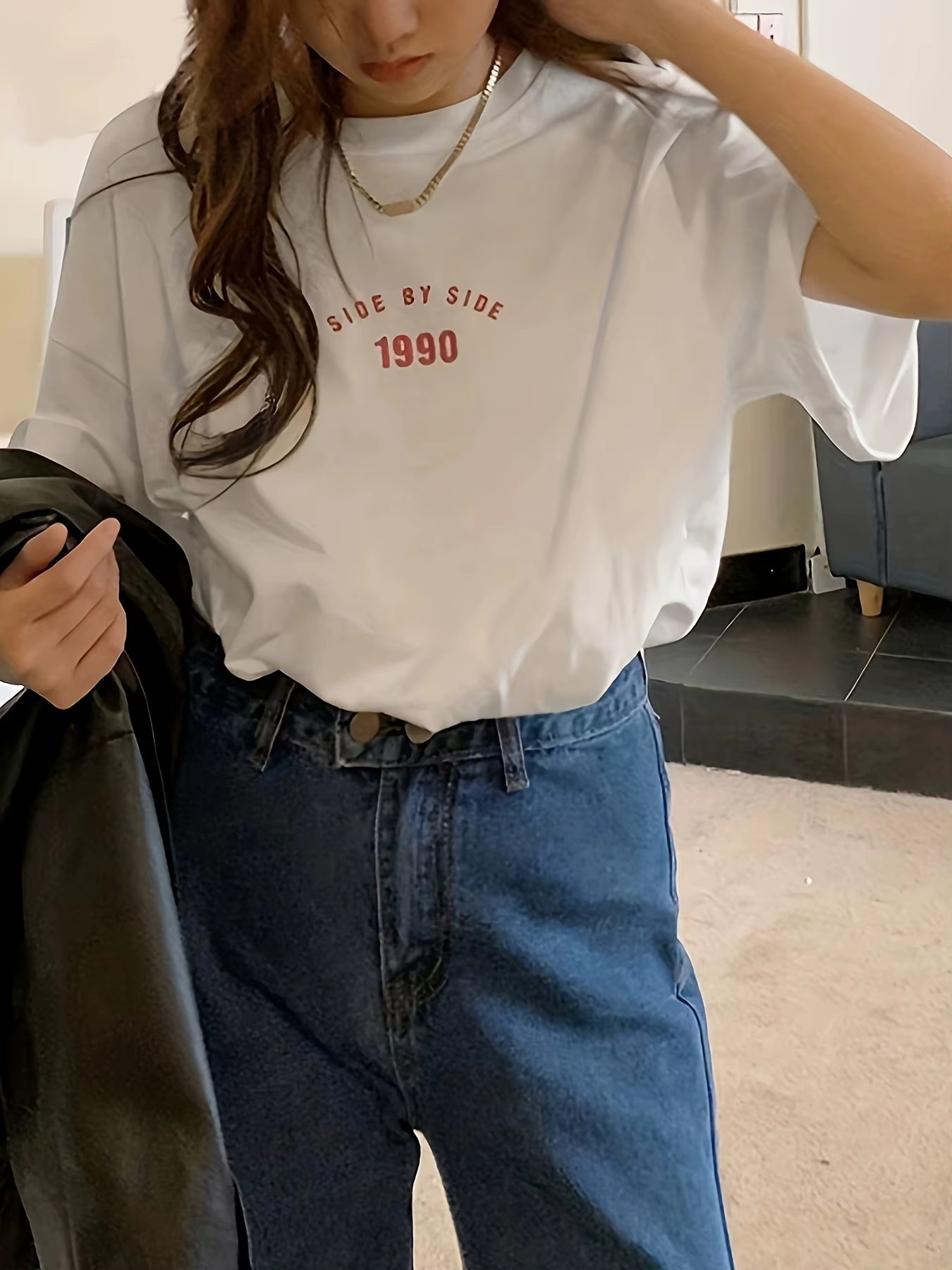T-shirt pour femme imprimé lettres style coréen 1990, décontracté d'été, ample, streetwear, hauts po