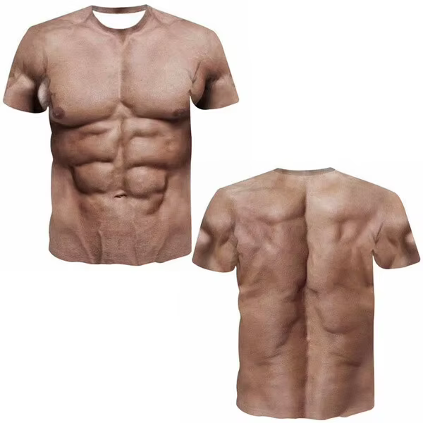T-shirt drôle avec tatouage musculaire, impression 3D, pour hommes, t-shirt drôle à manches courtes,
