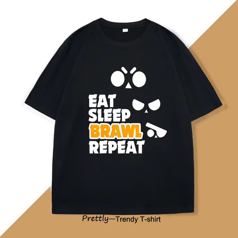 Eat Sleep Brawl Repeat T-shirt pour hommes femmes Gamer jeu Mobile Brawl imprimé T-shirt décontracté