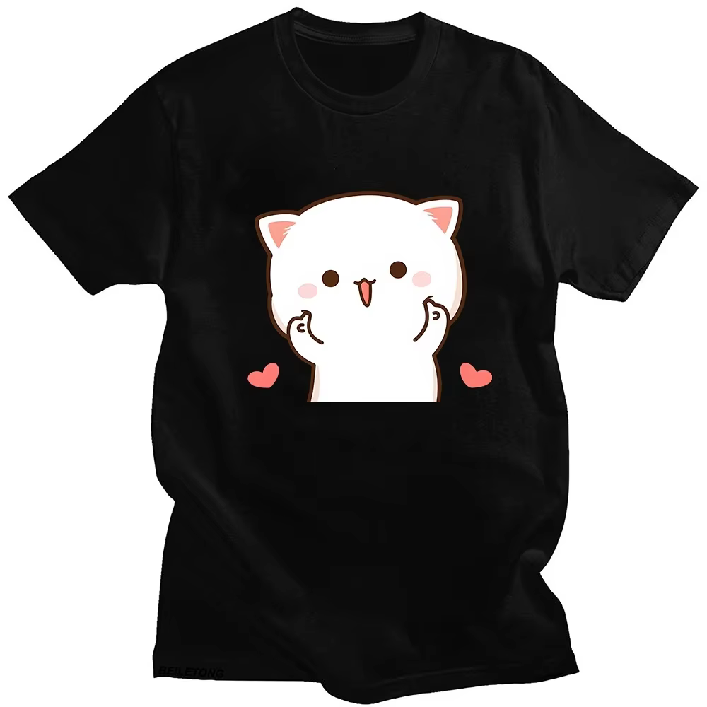 T-shirt pour femmes amusant et mignon avec imprimé de chat mochi pêche et goma, vêtements kawaii pou