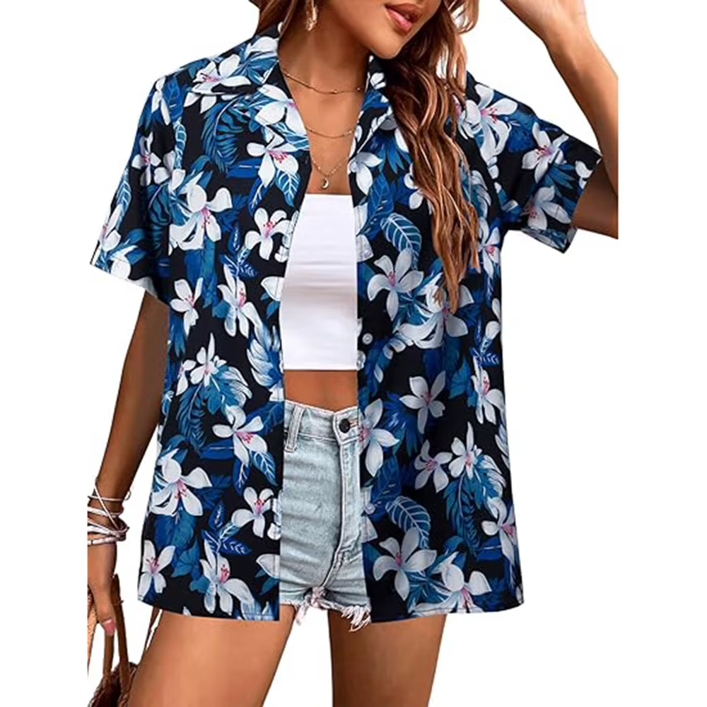 T-shirt à manches courtes pour femmes, imprimé Floral 3D, Style hawaïen, basique, décontracté, à rev
