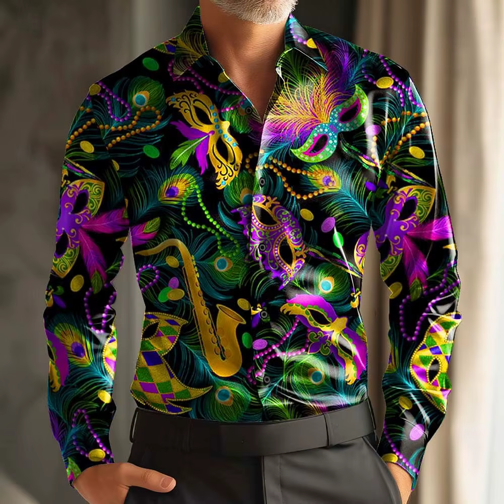 Chemise à manches longues pour hommes, imprimé carnaval rétro Paisley, coupe ample, Style de rue déc