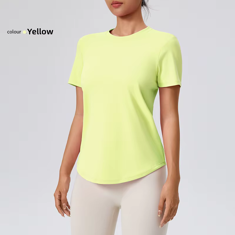 T-shirt classique à col rond pour femmes, robe de Yoga, Fitness, manches courtes, spectacle de figur