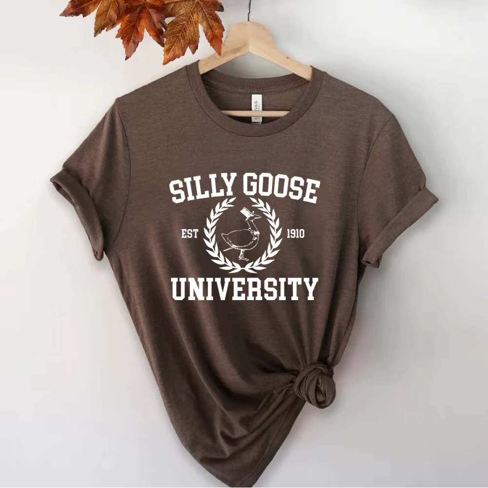 Silly Goose University T-shirt manches courtes unisexe, t-shirts drôles, chemise universitaire vinta