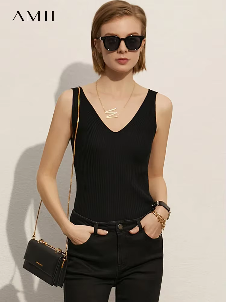 Amii-Camisole minimaliste à col en V pour femmes, Streetwear, Précieux, Sexy, Slim GlaGirls, Monochr