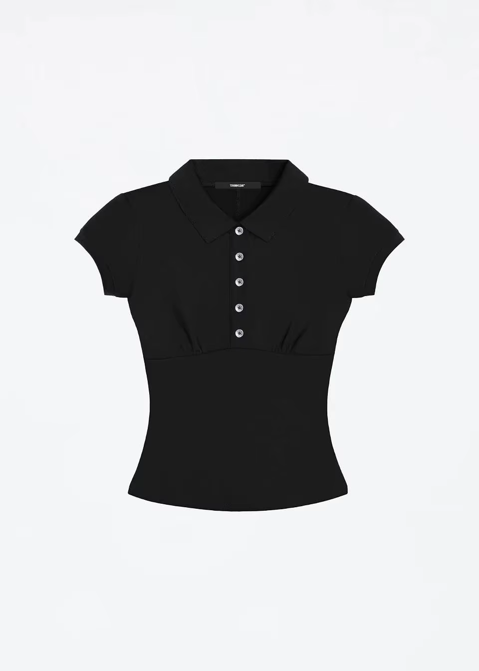 Polo/T-shirt blanc Tank, Haut bleu ajusté à manches courtes avec épaules définies et taille cintrée,