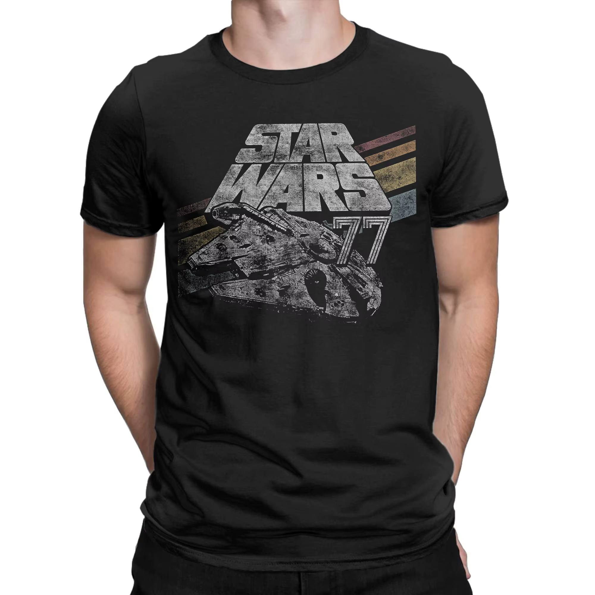 Étoiles T-Shirts hommes Millennium Falcon 77 mode pur coton t-shirt col rond manches courtes t-shirt