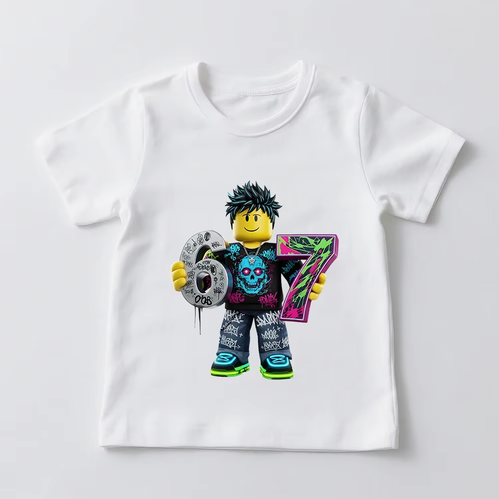 T-shirt en coton imprimé Roblox Game 67 pour garçons et filles, à manches courtes, décontracté, doux