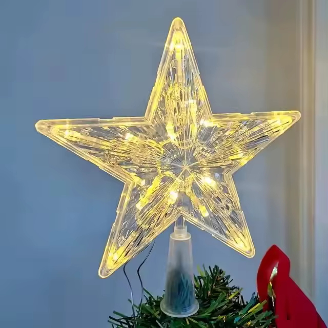 Décoration d'arbre lumineuse de noël, étoile à cinq branches, lampe LED transparente brillante, orne