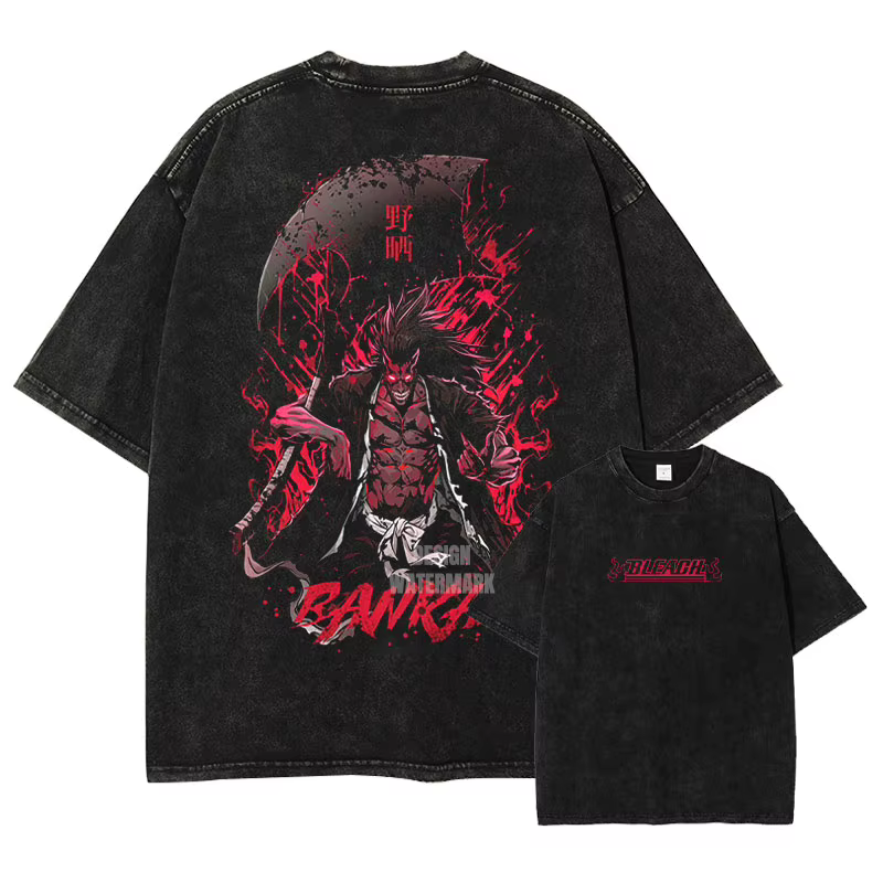 T-shirts Anime B-Bleach Vintage Lavés Zaraki Kenpachi, T-shirt Oversize à Manches Courtes Ichigo, Ha