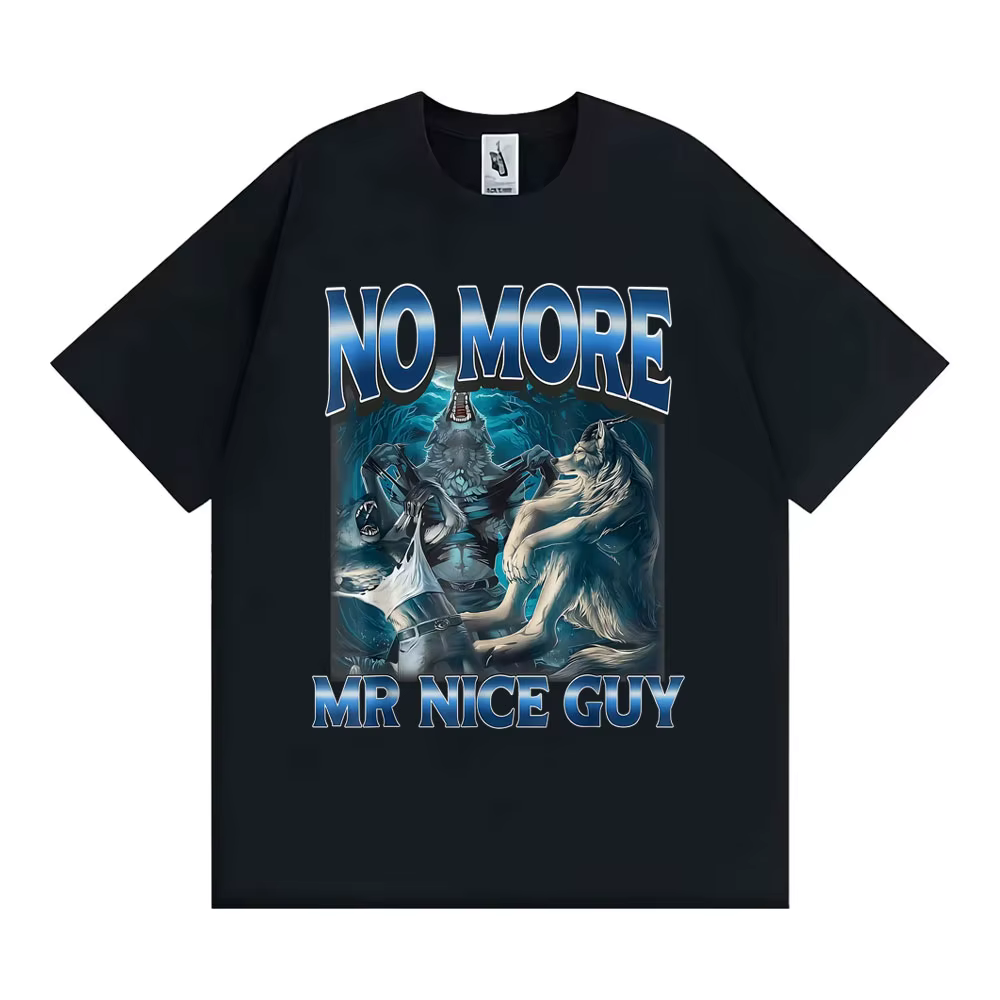 T-shirt Meme Alpha Wolf « Plus de Mr Nice Guy » – T-shirt drôle « Brainrot » – Mode féminine – Humou