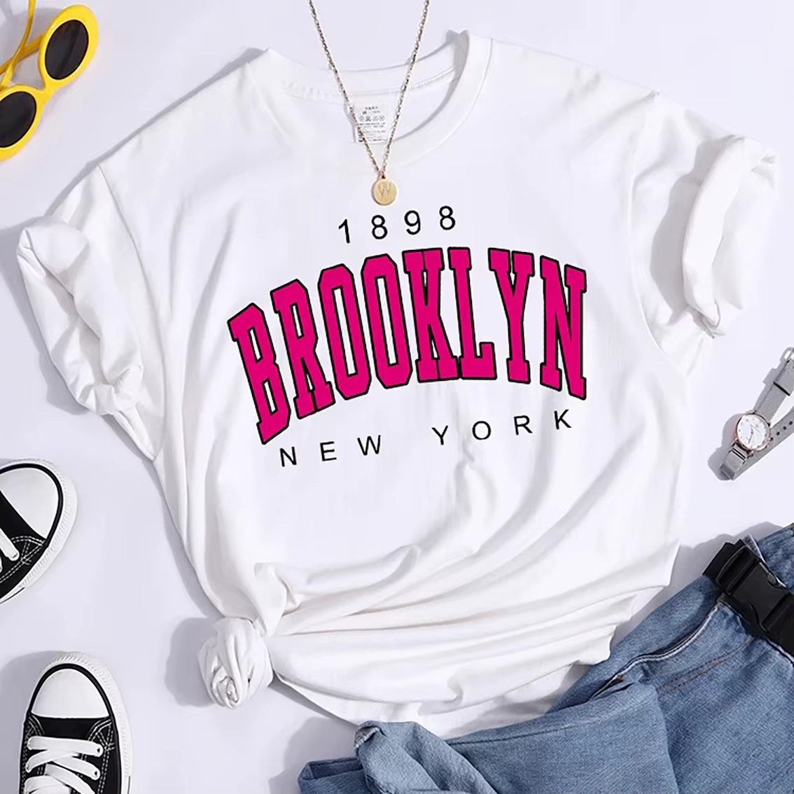 2024 Nouvel Été Femmes T-shirt 1898 Brooklyn New York Imprimé Manches Courtes T-Shirts Chaud Décontr