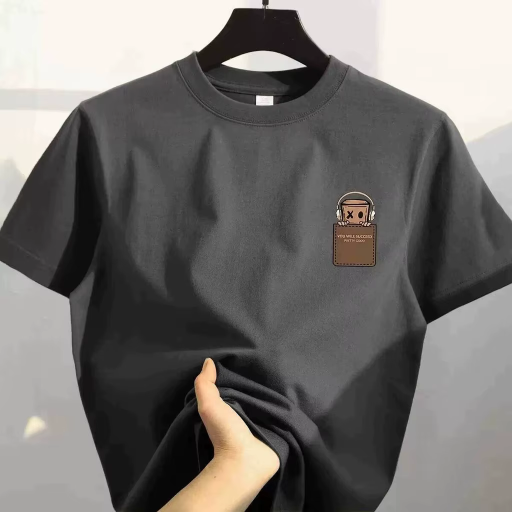 T-shirt en coton imprimé pour homme, style vintage américain, design simple, coupe ample, manches co