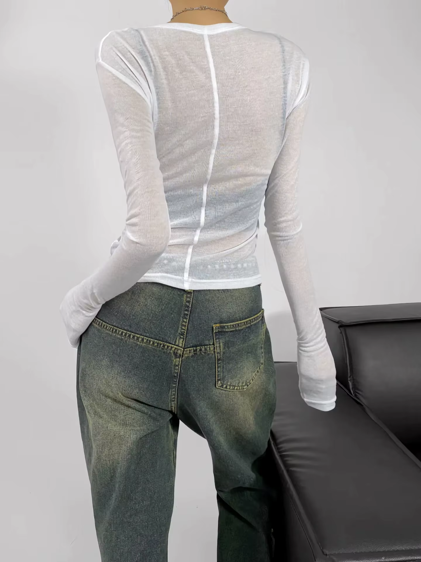 2025 début d'automne fille épicée col rond élastique coupe ajustée mince à manches longues t-shirt f