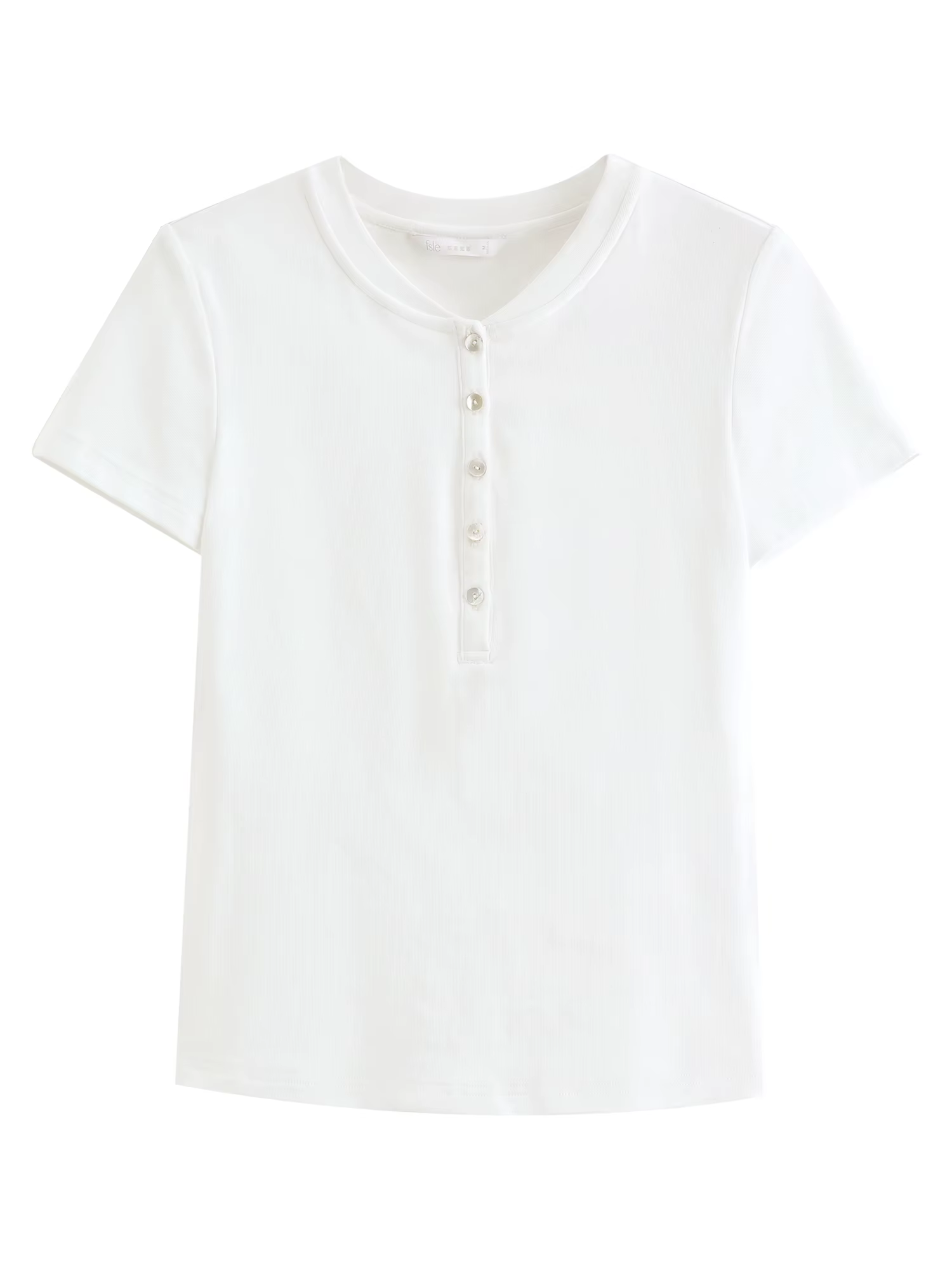 FSLE Nouveau T-shirt blanc ajusté à manches courtes pour femme avec boutons, en coton doux et lyocel