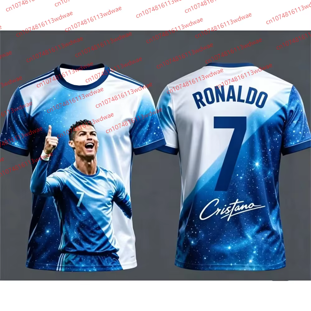 T-shirt de football pour enfant, motif Ronaldo imprimé en 3D, collection été 2026, coupe ample et co