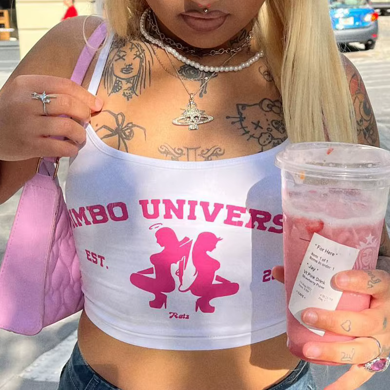Y2k Harajuku Punk graphiques sans manches Sexy haut court vêtements pour femmes 2023 Vintage lettre 