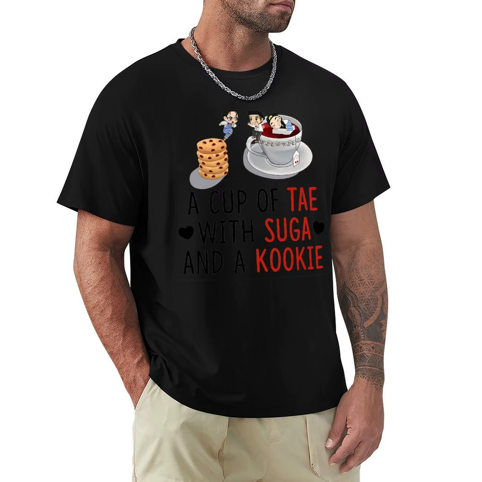 T-shirt décontracté pour le travail, avec inscription « A Cup Of Tea With Suga And A Kookie »