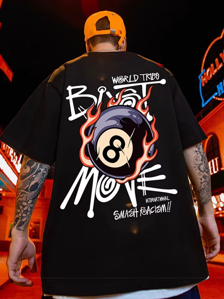 T-shirt à manches courtes pour hommes, en coton, surdimensionné, avec imprimé graphique de balle de